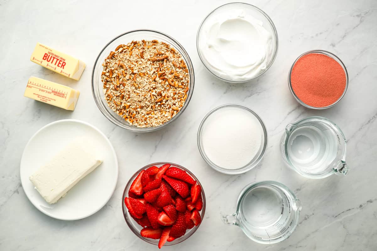 ingredients for strawberry pretzel salad.