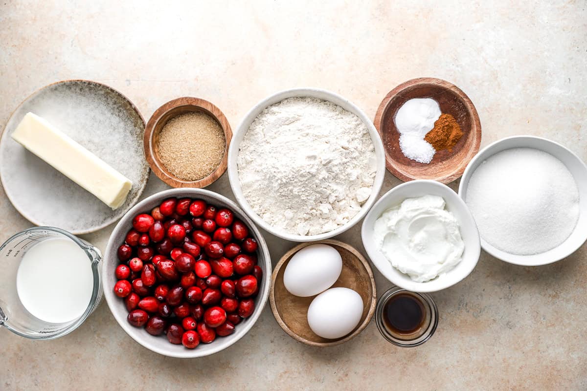 ingredients for cranberry muffins.