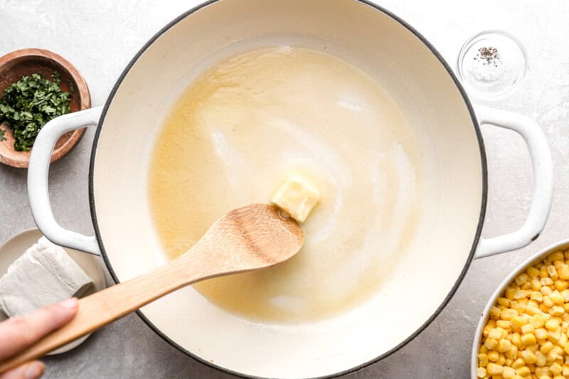 melting butter and honey in a pan.