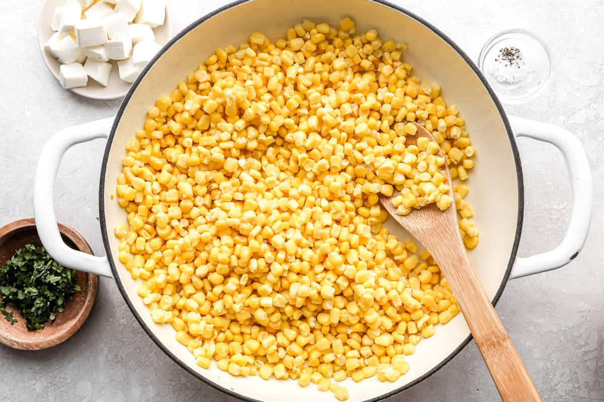 corn in a pan.