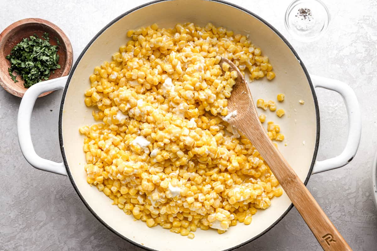 honey butter skillet corn in a pan.