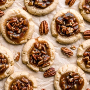 overhead view of pecan pie cookies.