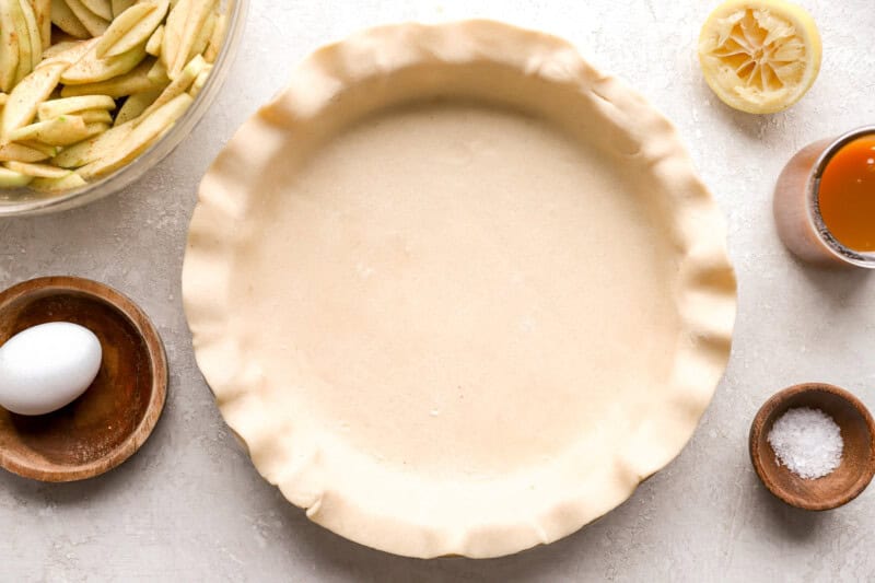 a pie crust pressed into a pie dish.