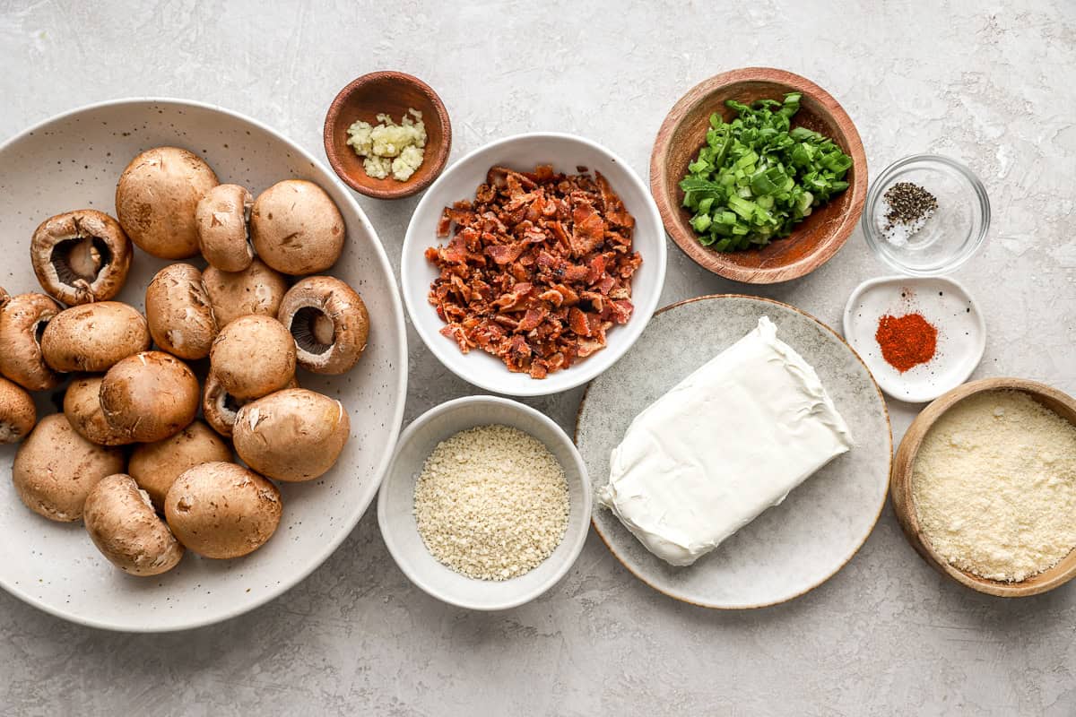 ingredients for bacon stuffed mushrooms.