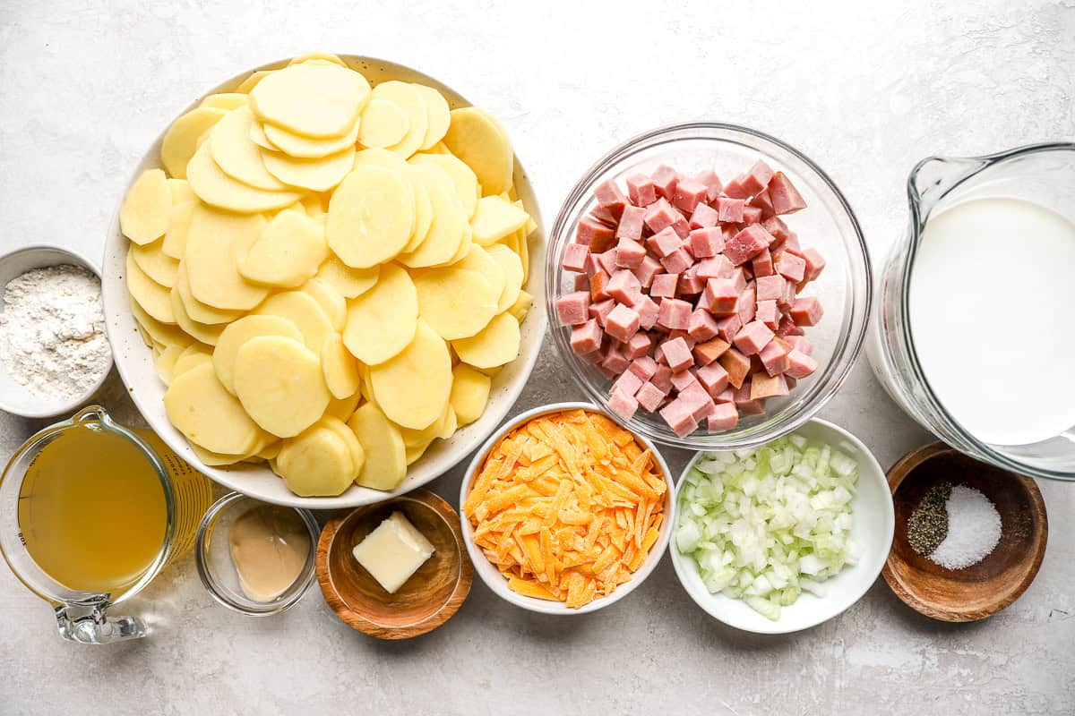 scalloped potatoes and ham ingredients.