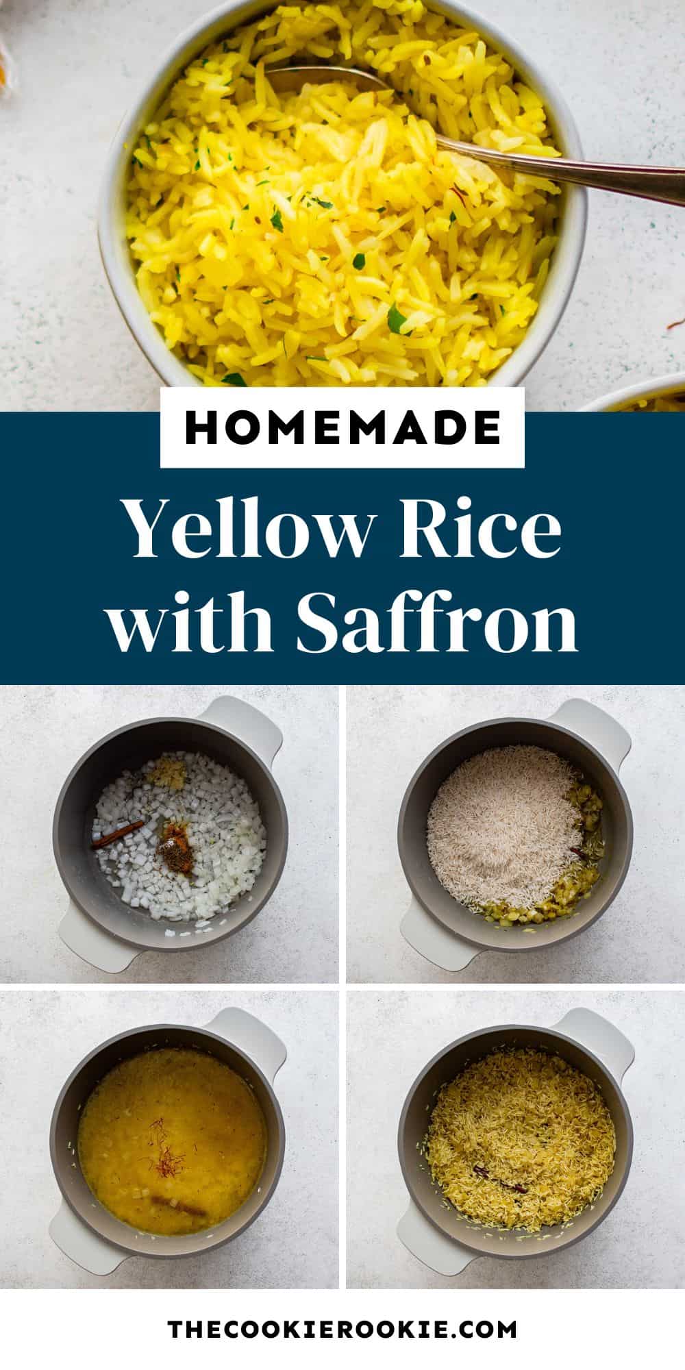 homemade yellow rice with saffron pin